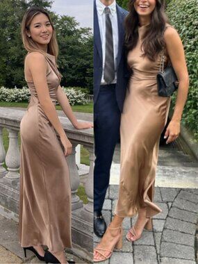 Reformation Casette Midi Dress Croissant Brown‎ Silk Cowl Neck Size 12 NWT